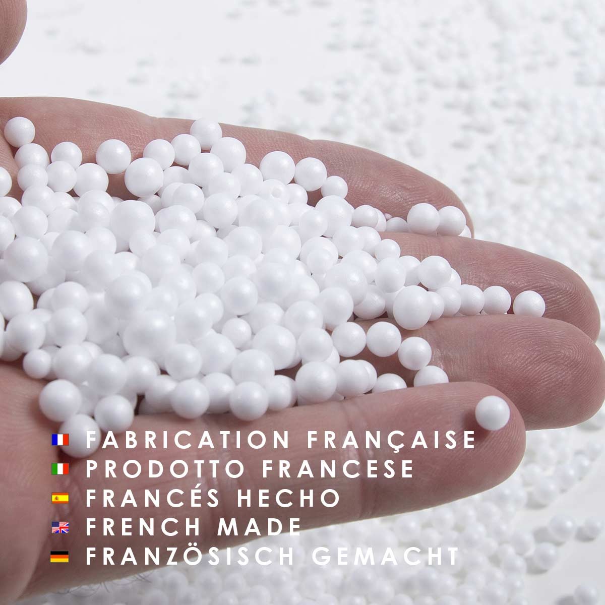 50 L Recharge Billes Pouf : billes de polystyrène haute densité fabriquées en France, recyclables, pour remplissage
