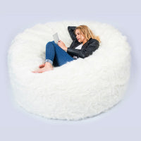 Pouf Géant Rond XXL Fourrure Blanc