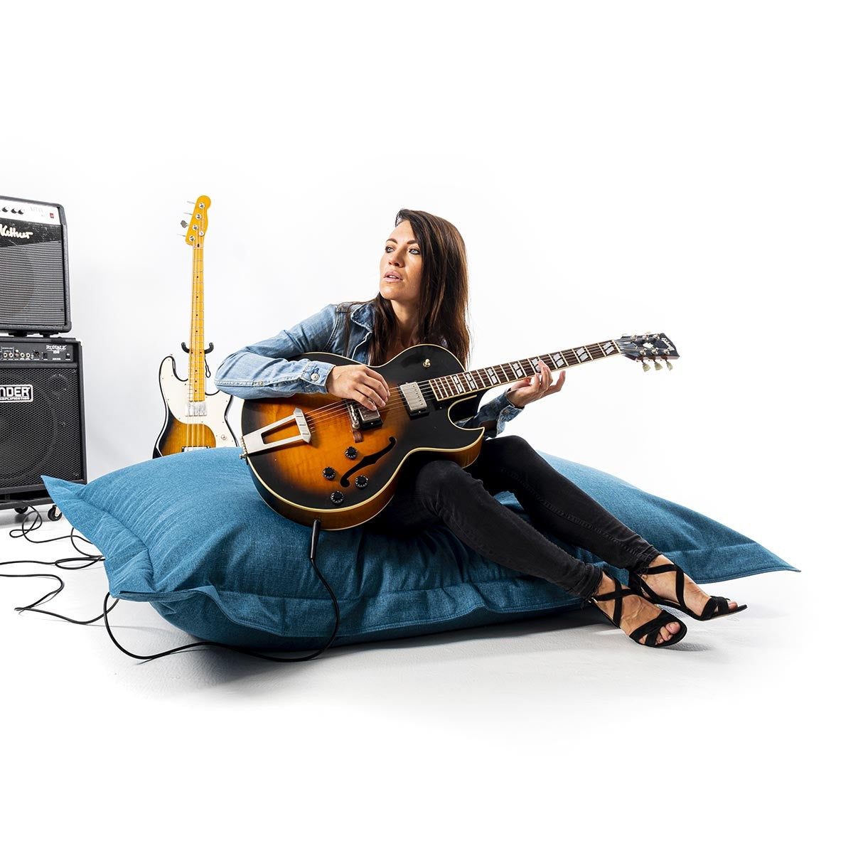 Pouf Lin Bleu Canard