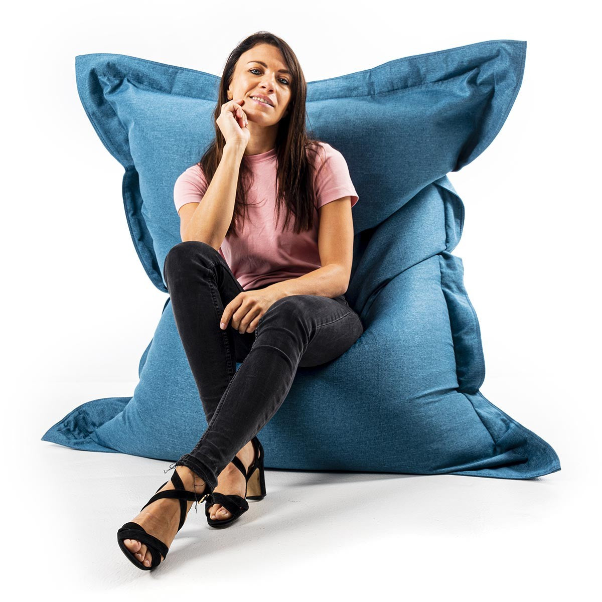 Pouf Lin Bleu Canard