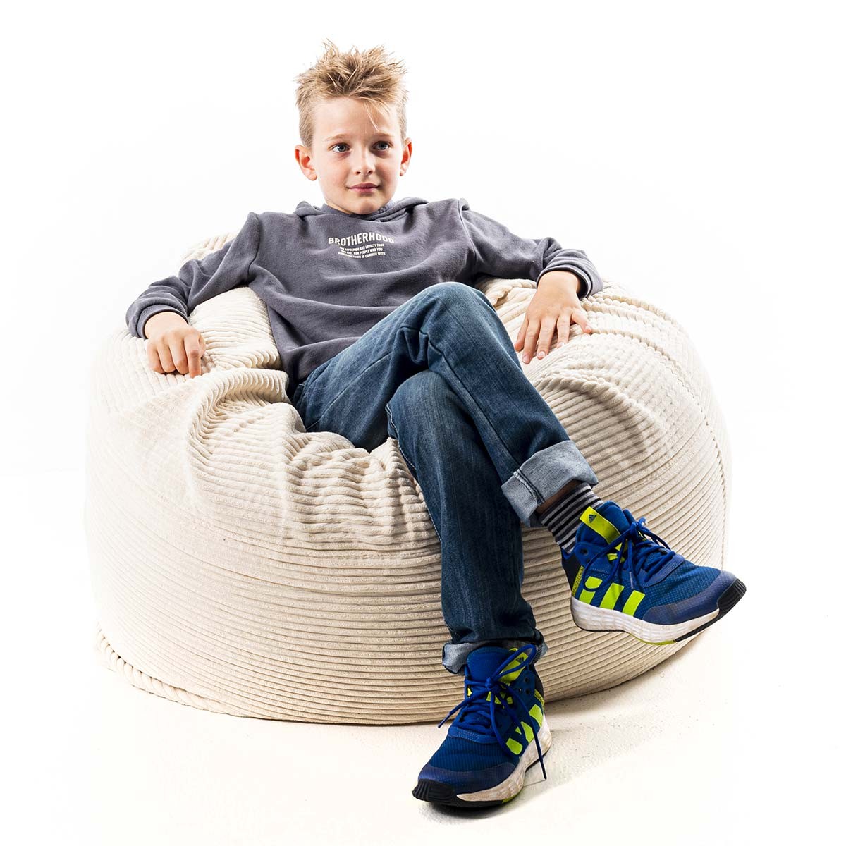 Pouf Géant Rond XL Velours Côtelé Beige