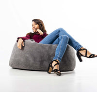 Pouf Géant Rond XL Velours Côtelé Gris