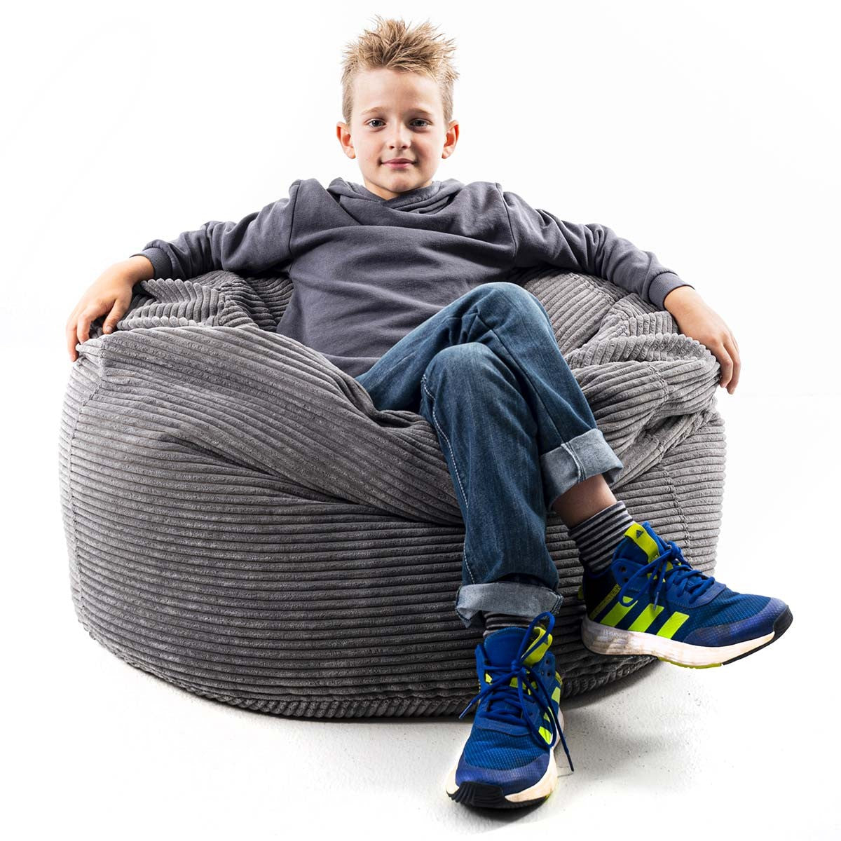 Pouf Géant Rond XL Velours Côtelé Gris