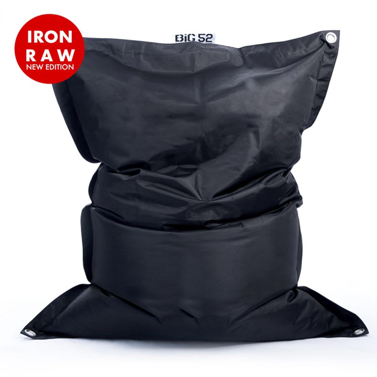 Alt Tag: Housse Vide Pouf Extérieur IRON RAW Noir Big52 avec œillets en acier inoxydable pour protection mobilier extérieur