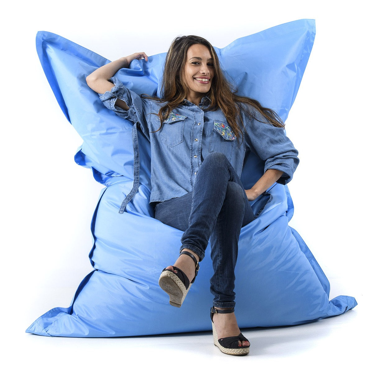 Housse Vide Pouf XXL Bleu Ciel CLASSIC : housse additionnelle géante bleu ciel Big52 Classic, style détente et déco