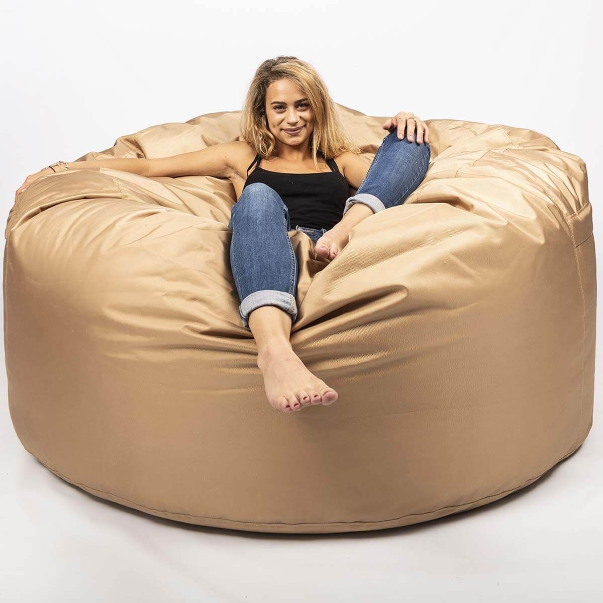 Pouf Géant Extérieur TiTAN Beige Sable XXL 140x75 cm pour salon extérieur, assise confortable