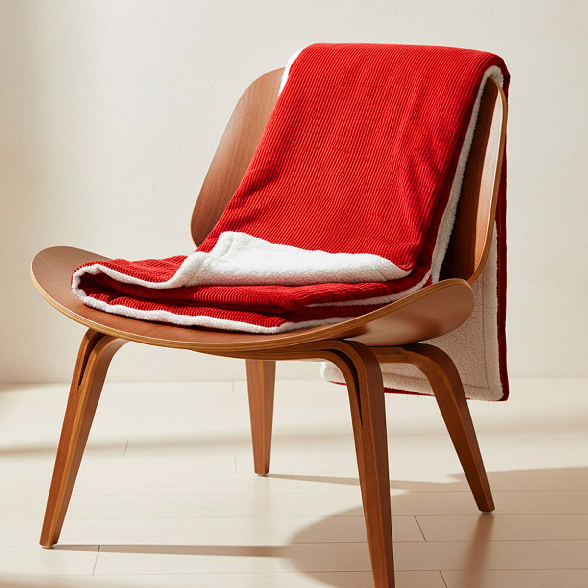 Plaid Velours Côtelé Rouge Double Face Sherpa – 180×140 cm plaid rouge avec doublure effet sherpa sur fauteuil