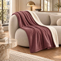 Dubbelzijdige plaid van oudroze ribfluweel en sherpa – 180×140 cm