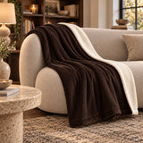 Plaid Velours Côtelé Brun espresso Double Face Sherpa – 180×140 cm, plaid sur canapé en velours côtelé et sherpa imitation