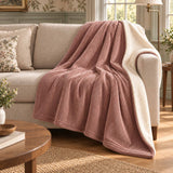 Plaid Velours Côtelé Rose poudré Double Face Sherpa – 180×140 cm : plaid double face sur canapé, velours côtelé et sherpa