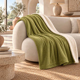 Plaid Velours Côtelé Vert olive clair Double Face Sherpa – 180×140 cm, plaid cocooning sur canapé