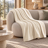 Plaid Velours Côtelé Beige Double Face Sherpa – 180×140 cm sur canapé, ambiance cocooning