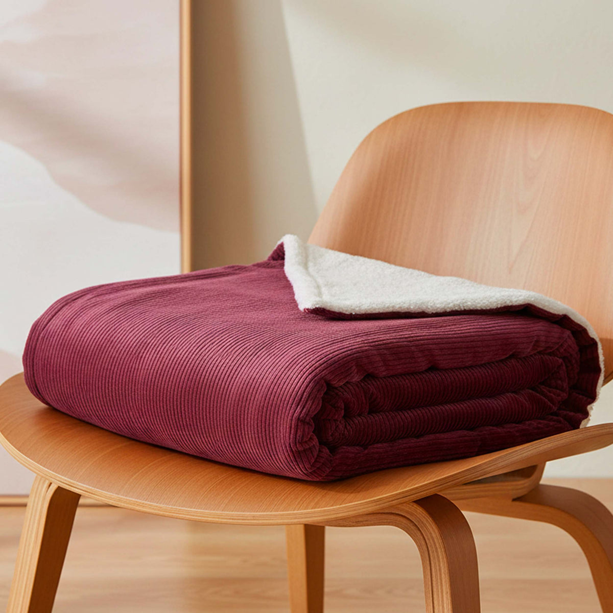 Plaid Velours Côtelé Cerise Double Face Sherpa – 180×140 cm, plaid chic velours côtelé et sherpa imitation laine