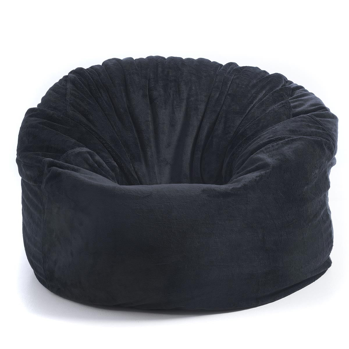 Pouf Fauteuil Rond XL Polaire Noir, pouf intérieur en tissu fourrure polaire douce, siège confortable