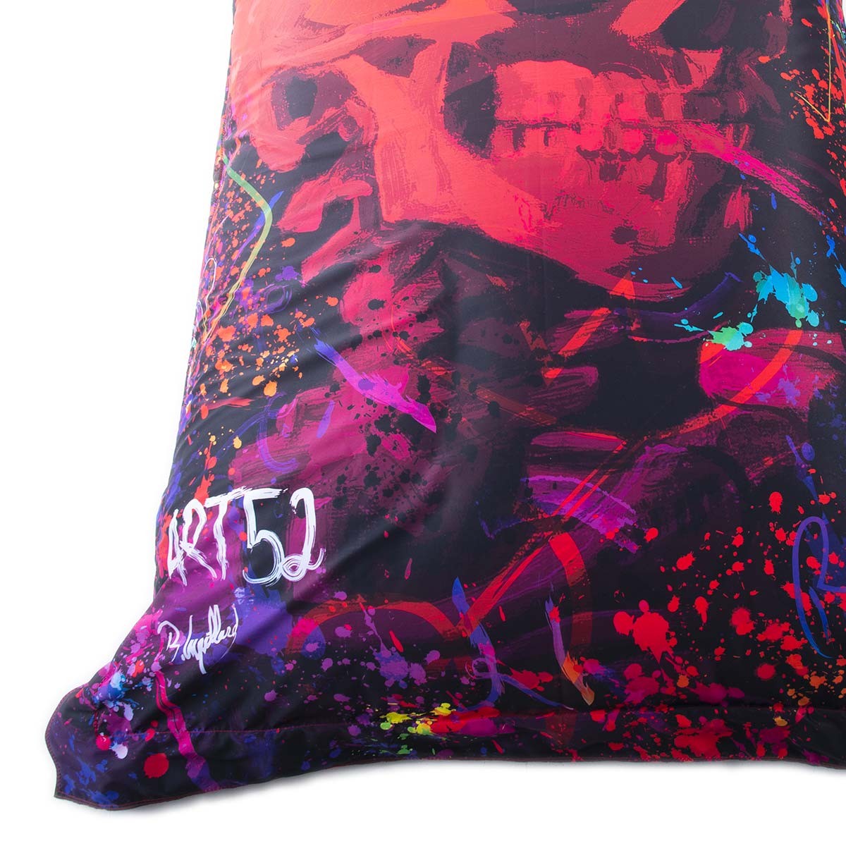 Pouf Géant ART52® - Red Skull, pouf XXL imprimé graffiti rouge et noir, œuvre Benjamin Cupillard, série limitée