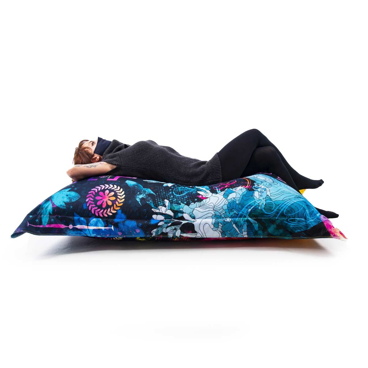 Pouf Géant ART52® - Gods And Humans, coussin XXL imprimé artistique, édition limitée 50, image décorative