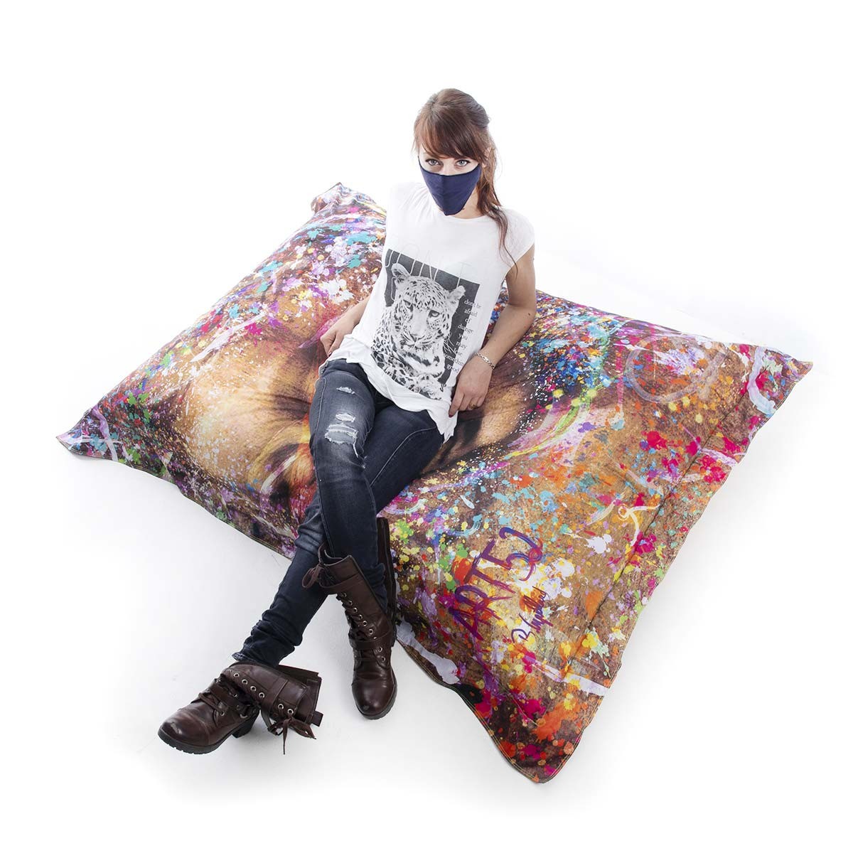 Pouf Géant ART52® - La Scapigliata : pouf géant décor art contemporain, imprimé haute qualité teinté dans la masse, édition limitée