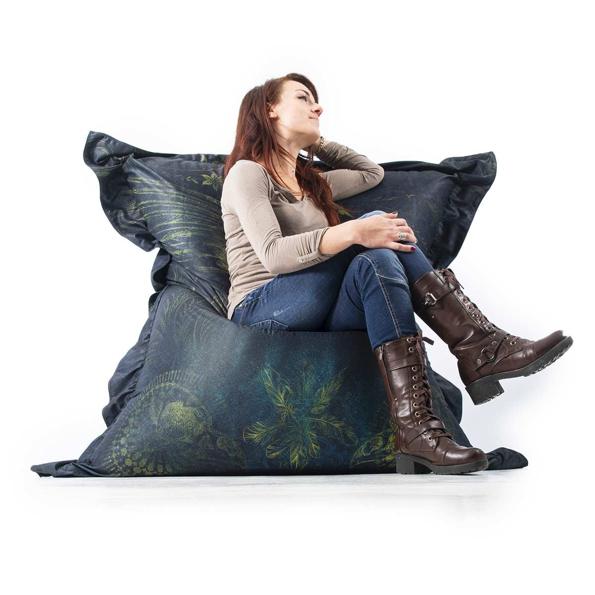 Pouf Géant ART52® - WILD : pouf géant bleu à imprimé jungle, modèle signé Benjamin Cupillard, édition limitée