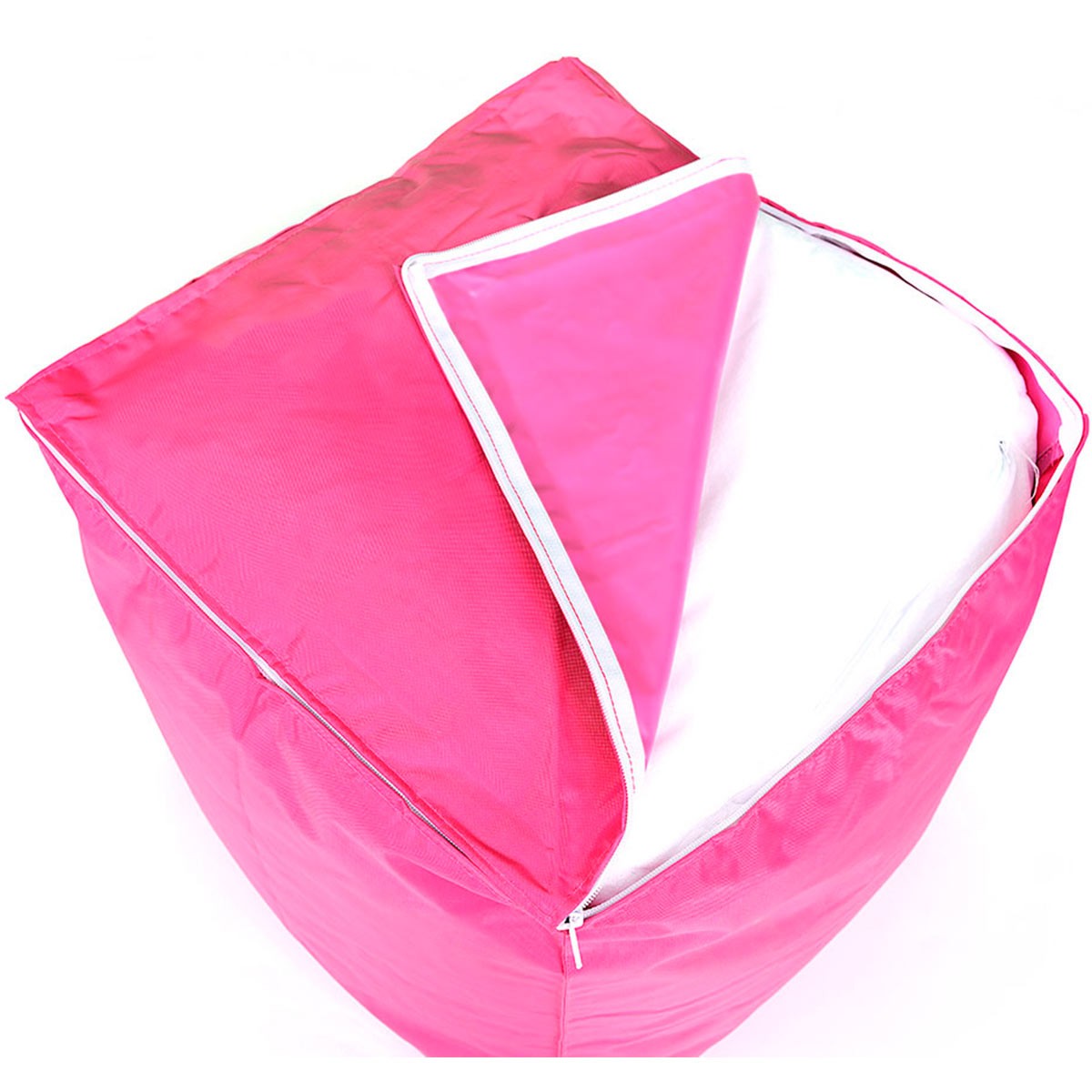 Pouf Cube Rose BiG52 : housse déhoussable ouverte, intérieur à billes de polystyrène haute densité