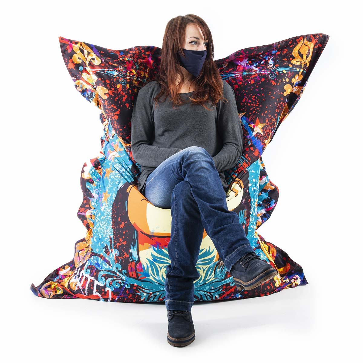 Pouf Géant ART52® - Ange, pouf géant imprimé multicolore avec illustration ange, assise d’une personne