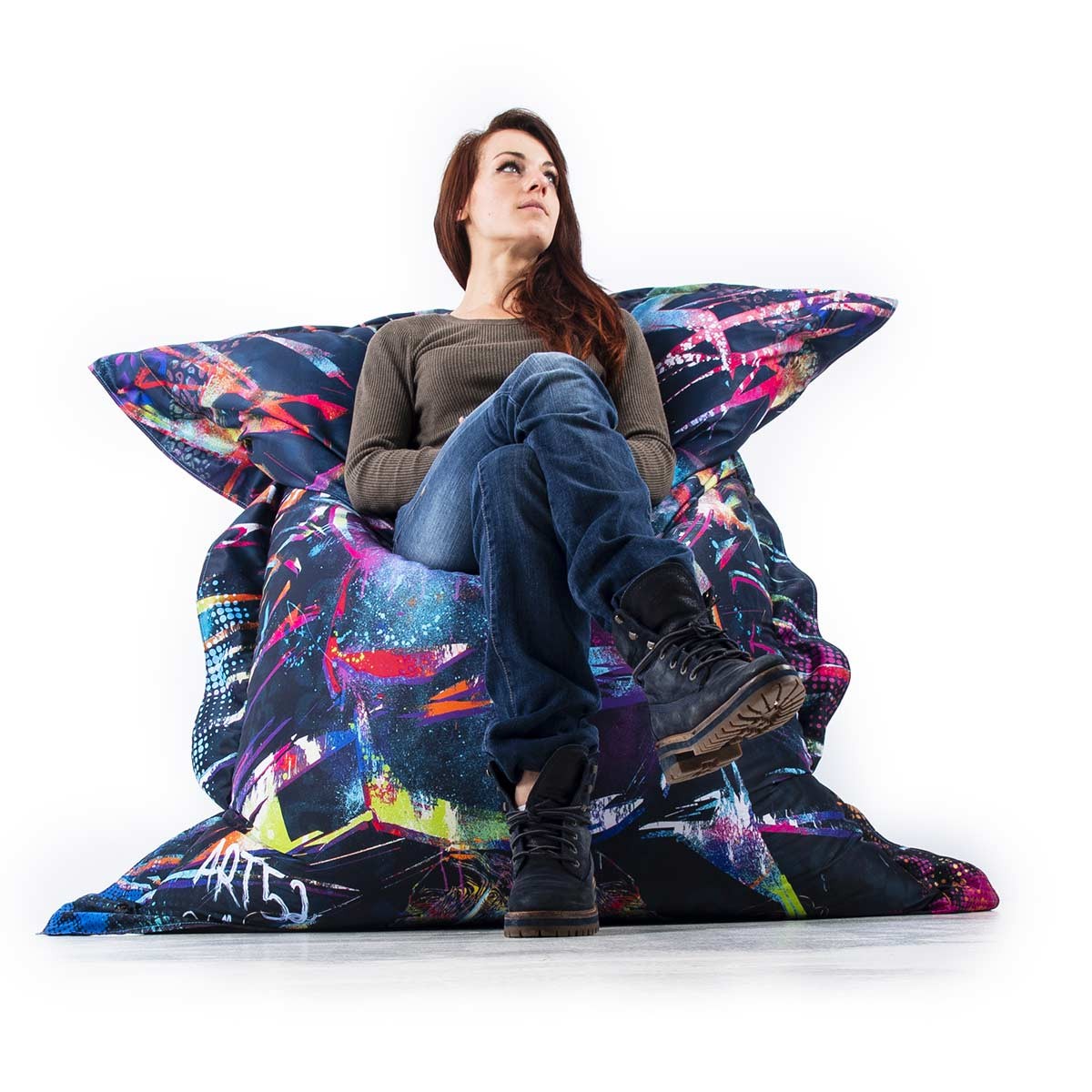 Pouf Géant ART52® - Lion Graf : pouf XXL imprimé graffiti, édition limitée 50 exemplaires, signé Benjamin Cupillard