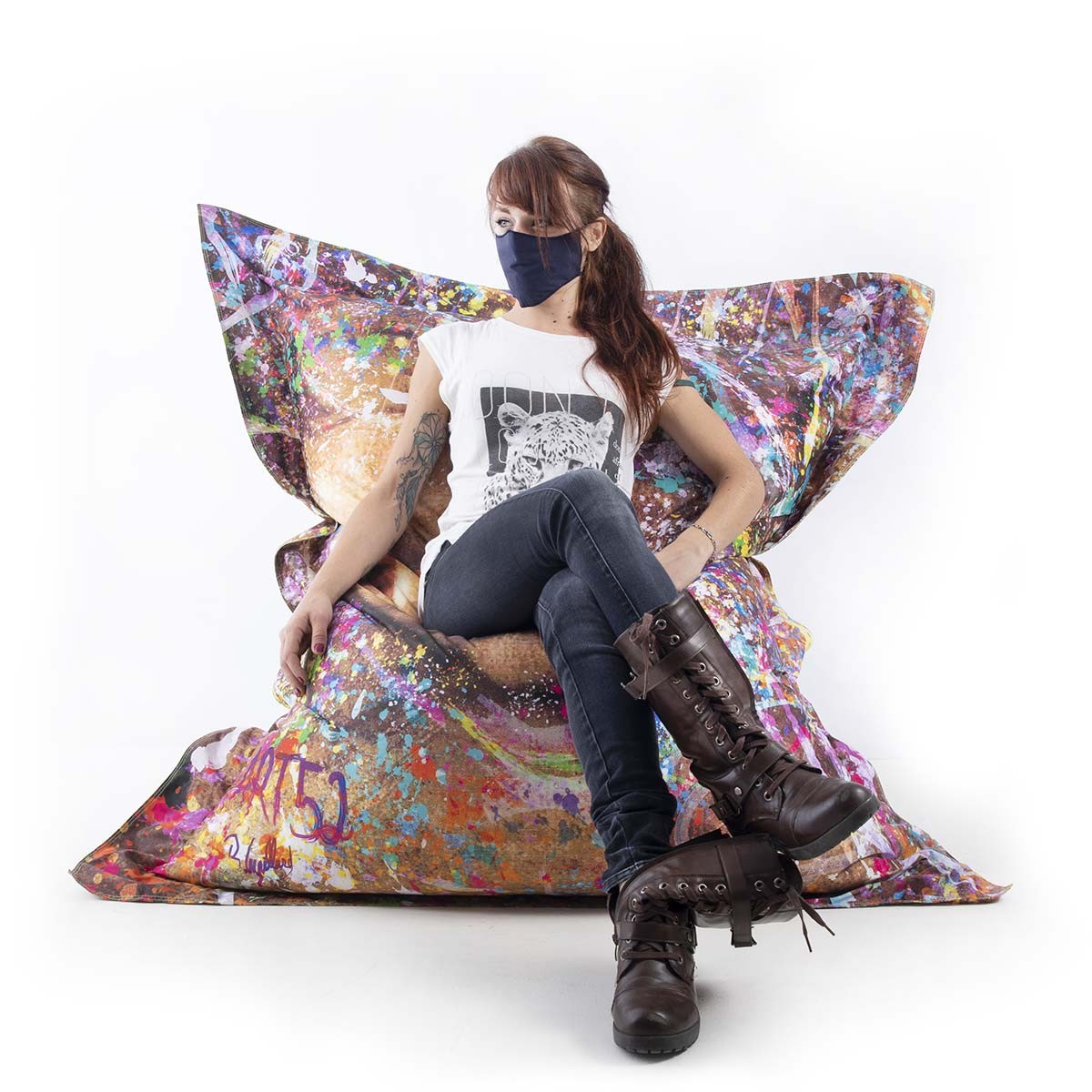 Pouf Géant ART52® - La Scapigliata : pouf géant imprimé multicolore, sérigraphie haute qualité teintée dans la masse