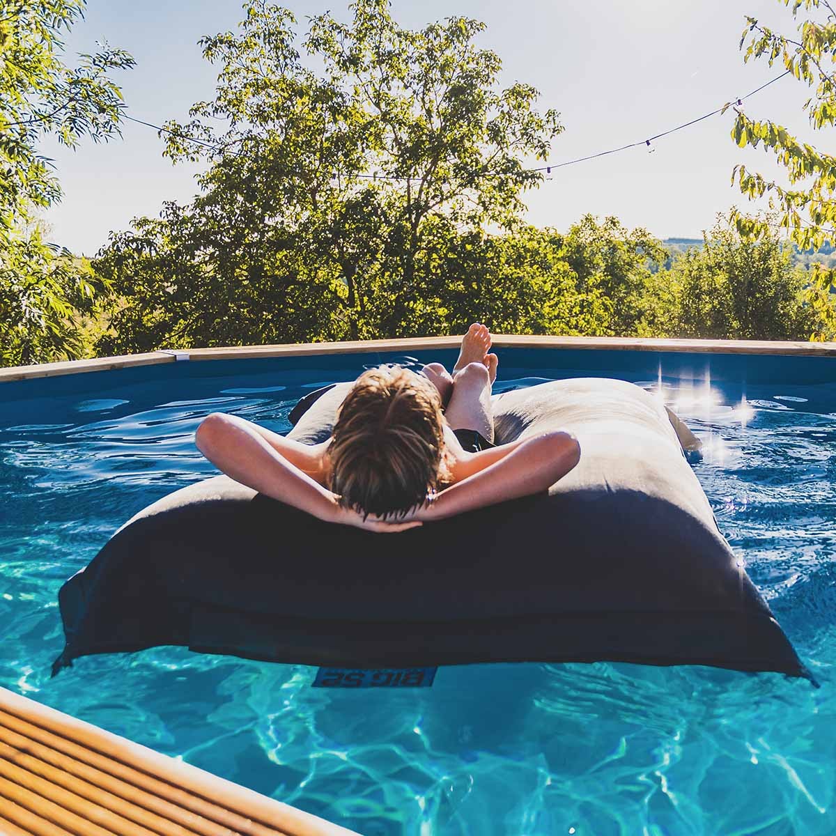 Housse  pouf piscine rectangulaire vide Gris Anthracite pour micro-perforations, évacuation rapide de l’eau