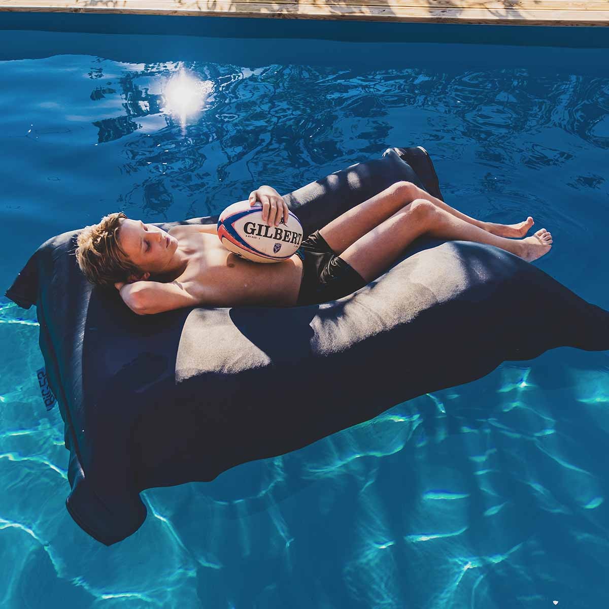 Housse  pouf piscine rectangulaire vide Gris Anthracite, micro-perforée, tissu évacuation rapide de l’eau