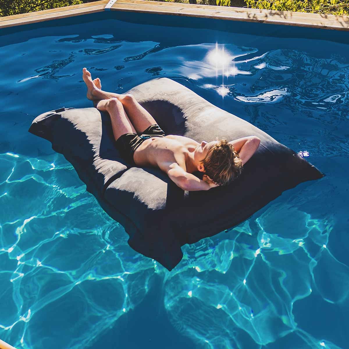 Housse  pouf piscine rectangulaire vide Gris Anthracite, housse micro-perforée pour évacuation de l’eau, design piscine