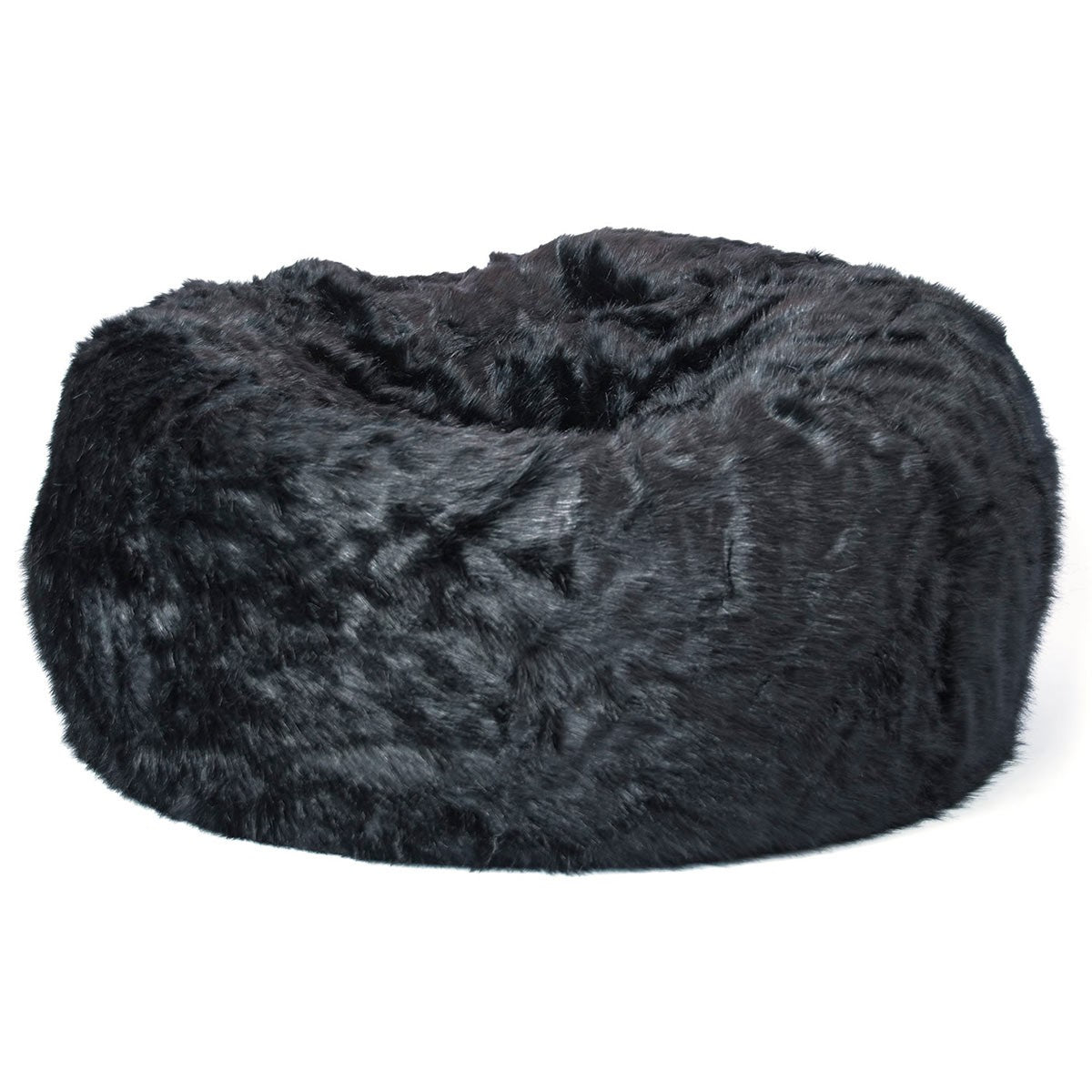 Housse Vide Pouf Rond XXL Fourrure Poil Long Noir, housse géant noire effet poil long pour pouf