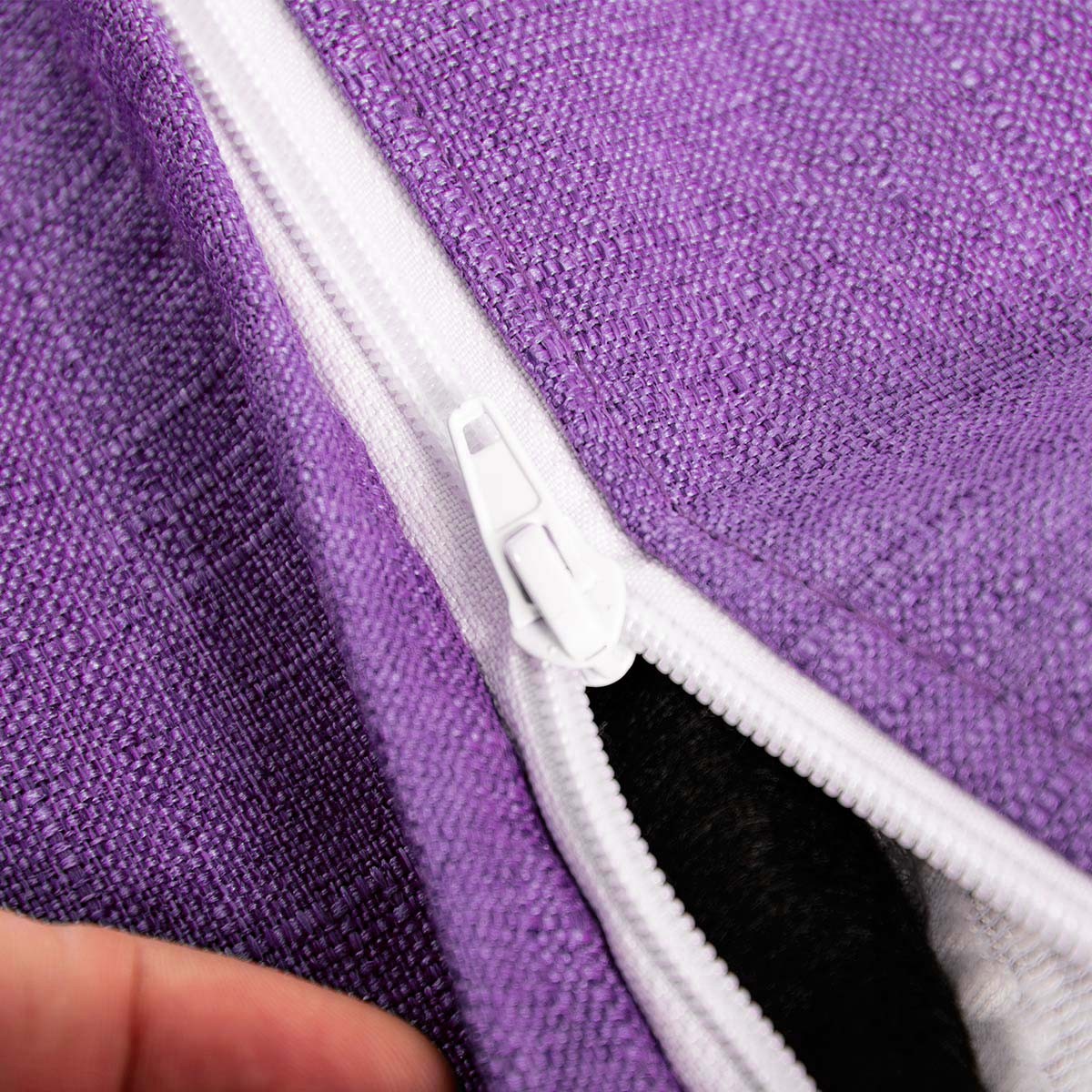 Housse Vide Pouf Lin Violet : gros plan fermeture éclair, tissu violet pour pouf géant XL intérieur cocooning