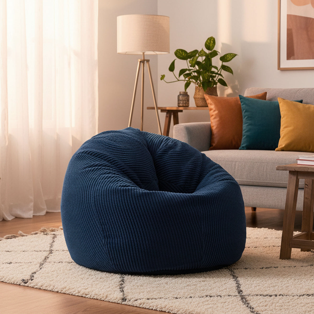 Housse Vide Pouf Poire Velours Côtelé Bleu Marine XL, housse de pouf poire en velours côtelé bleu marine pour intérieur