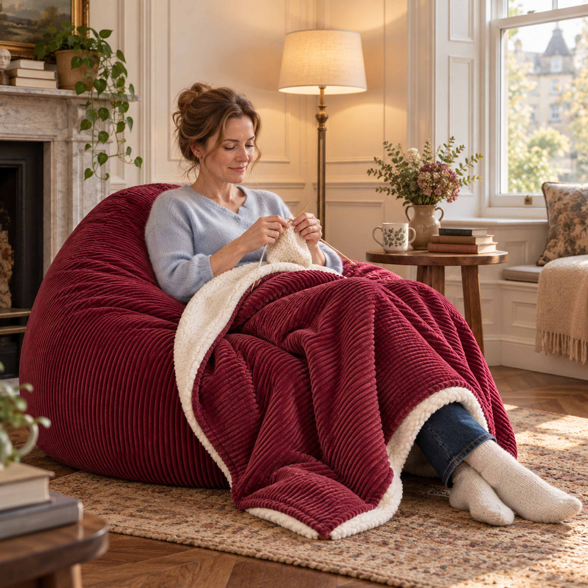 Plaid Velours Côtelé Cerise Double Face Sherpa – 180×140 cm, plaid cocooning bordeaux velours et sherpa, canapé