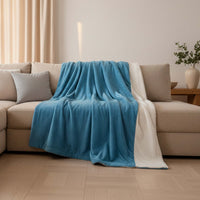Pluid Veilbhite Ribleach Gorm na Spéire Dhá Thaobh le Sherpa – 180×140 cm