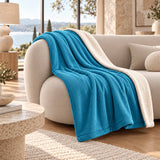 Plaid Velours Côtelé Bleu Ciel Double Face Sherpa – 180×140 cm, plaid cocooning sur canapé