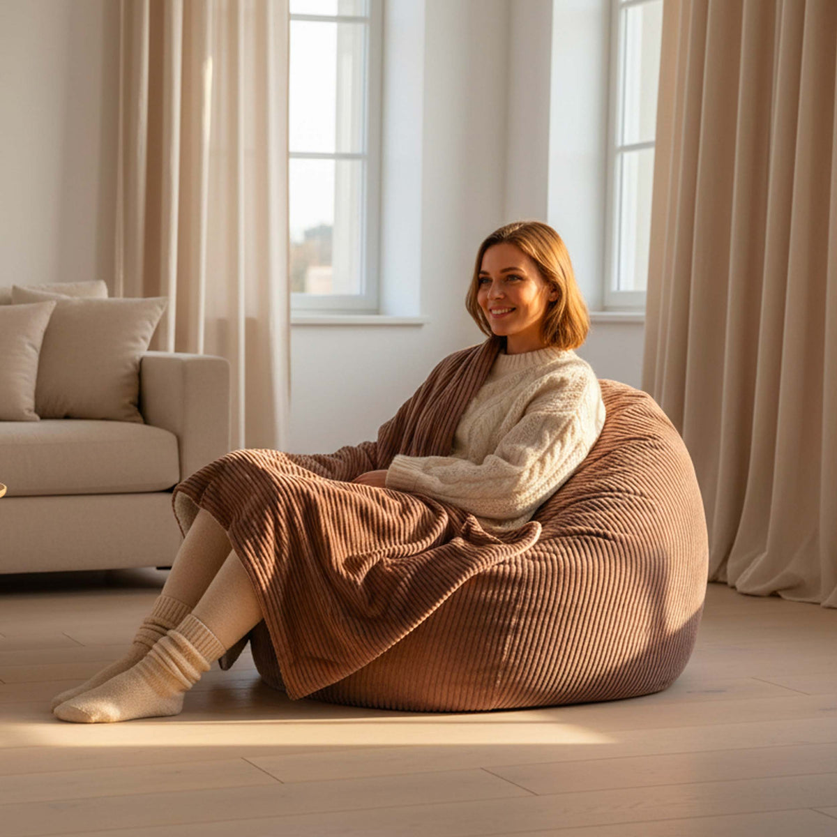 Plaid Velours Côtelé Marron Double Face Sherpa – 180×140 cm, plaid cocooning sur fauteuil en salon