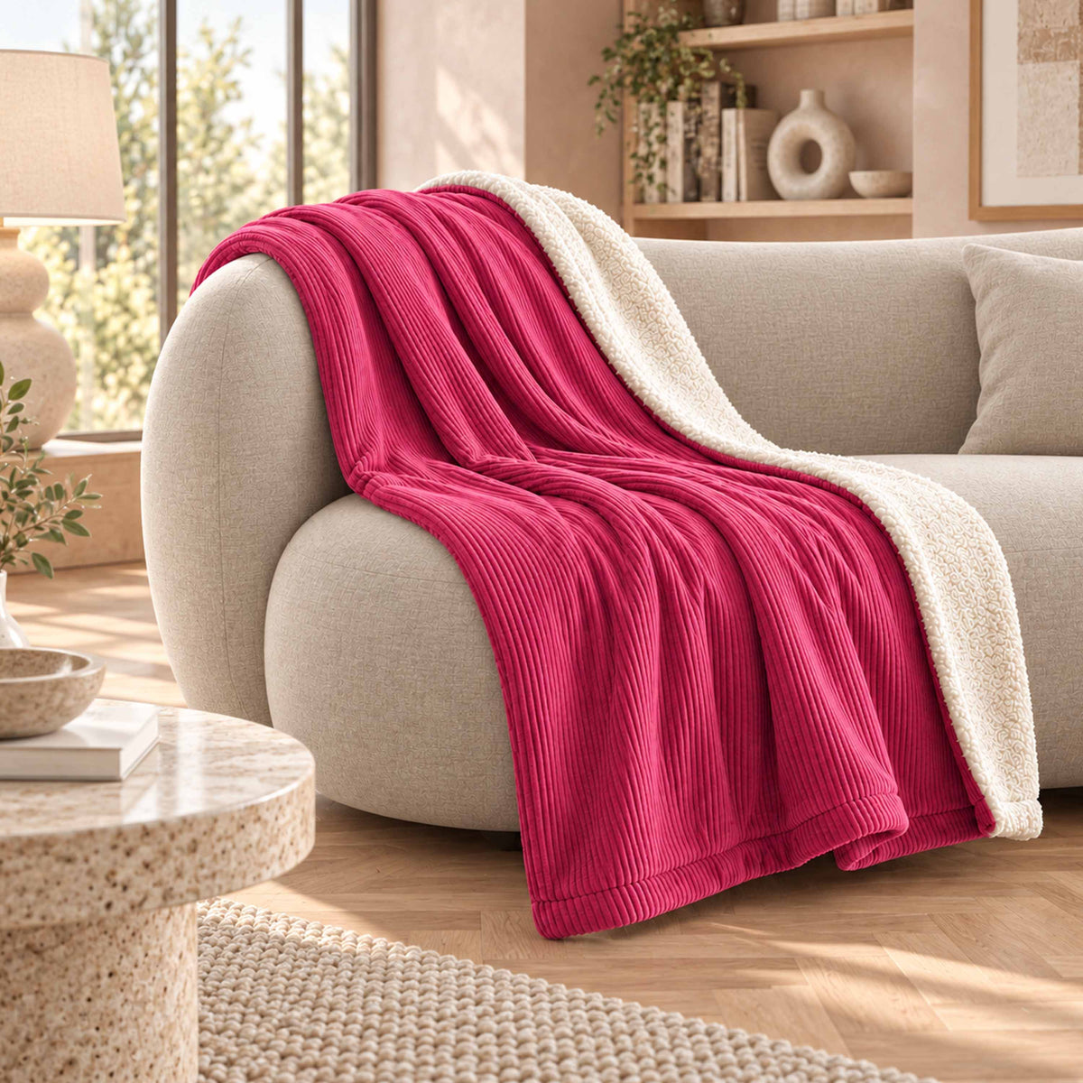 Wendedecke Cord Sherpa Rosa 180x140 cm –