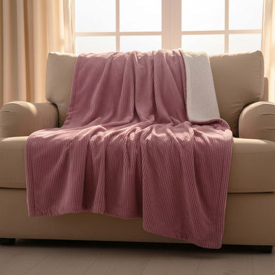 Pink Corduroy Throw with Reversible Sherpa – 180×140 cm