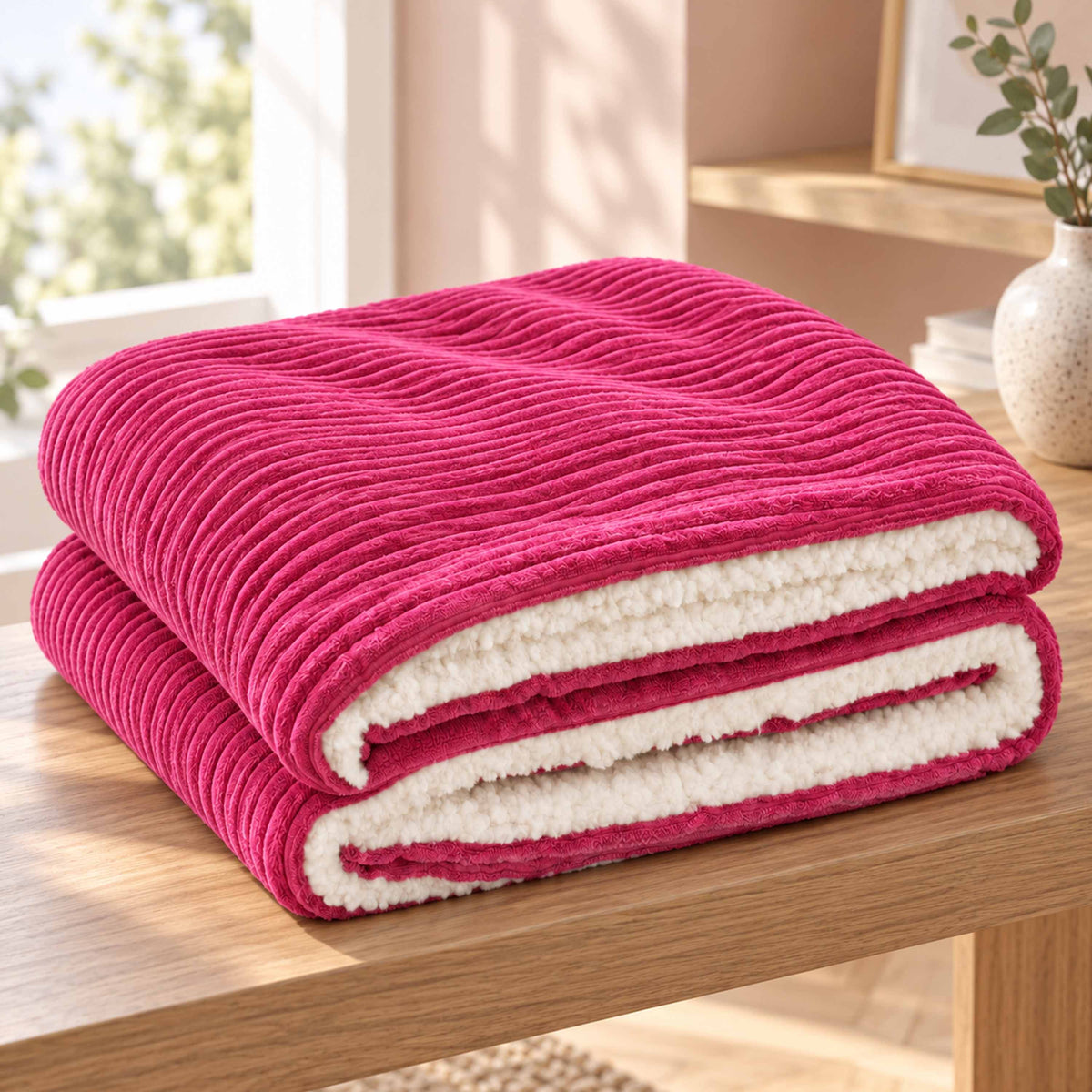Wendedecke Cord Sherpa Rosa 180x140 cm –