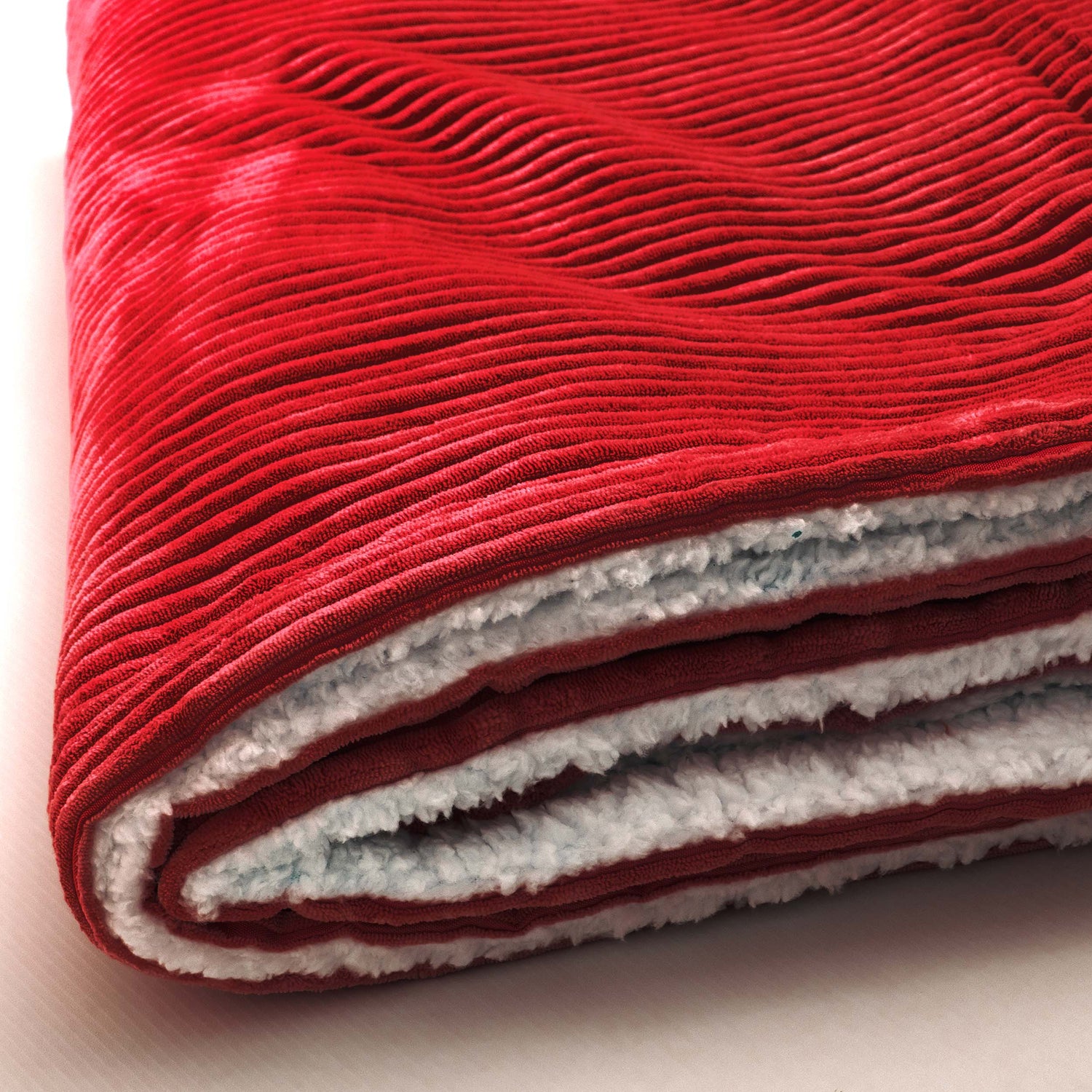 Roter doppelseitiger Cord-Velours-Plaid mit Sherpa-Futter – 180×140 cm