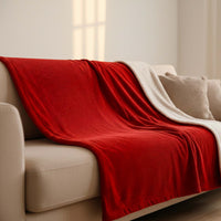 Roter doppelseitiger Cord-Velours-Plaid mit Sherpa-Futter – 180×140 cm