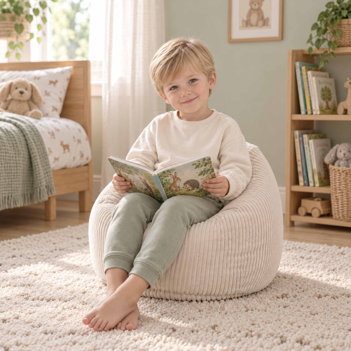 Beige Corduroy Children's Bean Bag Chair