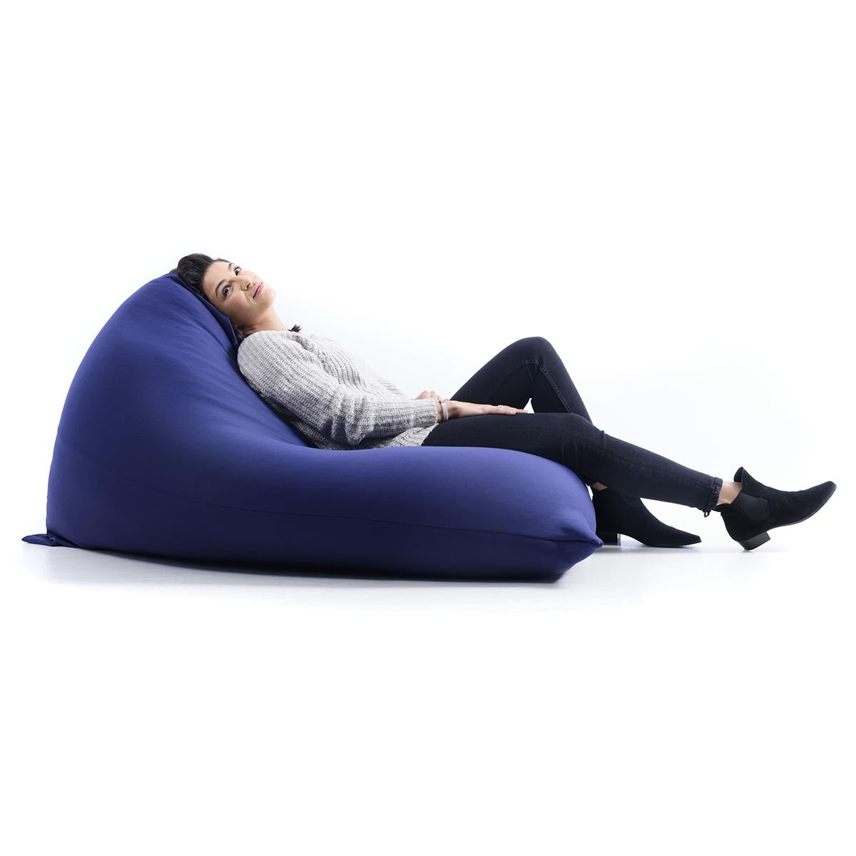 Pouf Berlingot Stretch Bleu Marine géant intérieur, assise confort relax en tissu ultra souple, forme berlingot