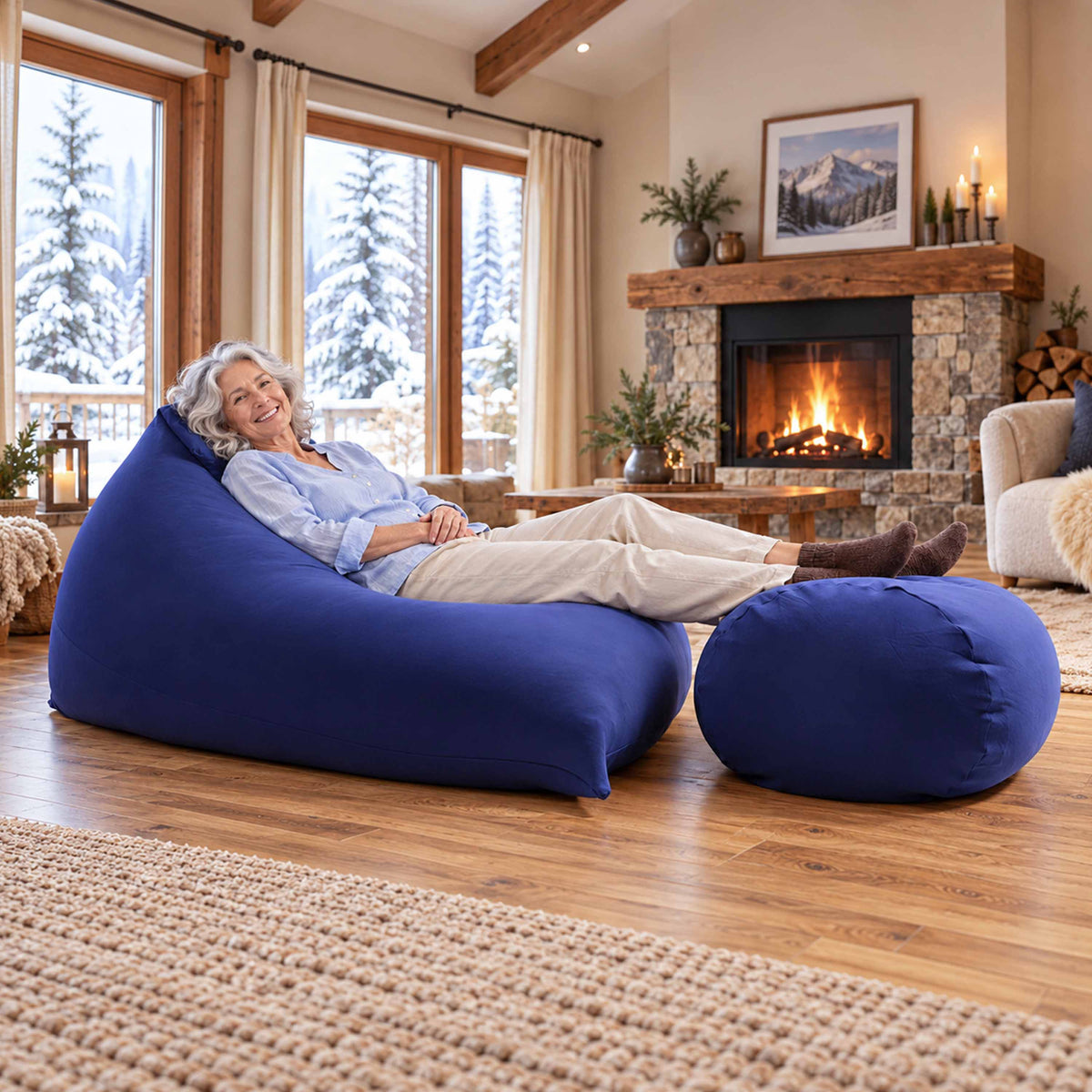 pouf géant berlingot bleu marine stretch intérieur, pouf moelleux en forme de berlingot pour salon et chambre à coucher
