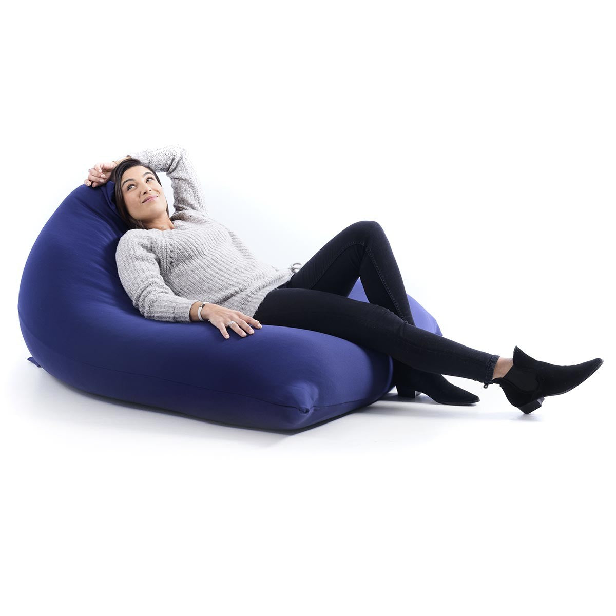 Pouf Berlingot Stretch Bleu Marine, pouf géant intérieur en tissu ultra souple pour détente au salon ou chambre