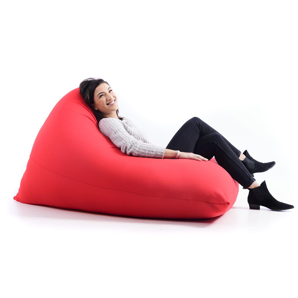 Pouf Berlingot Stretch Rouge géant intérieur, assise confortable en tissu ultra souple, forme berlingot