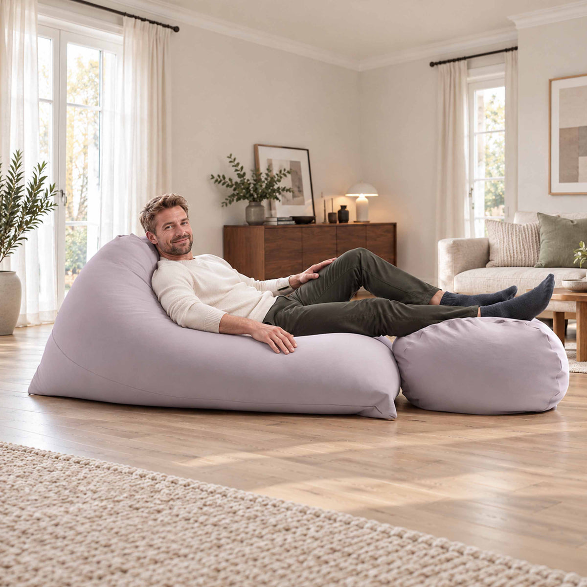pouf géant berlingot intérieur taupe stretch pour se détendre, pouf en tissu ultra souple en forme de berlingot