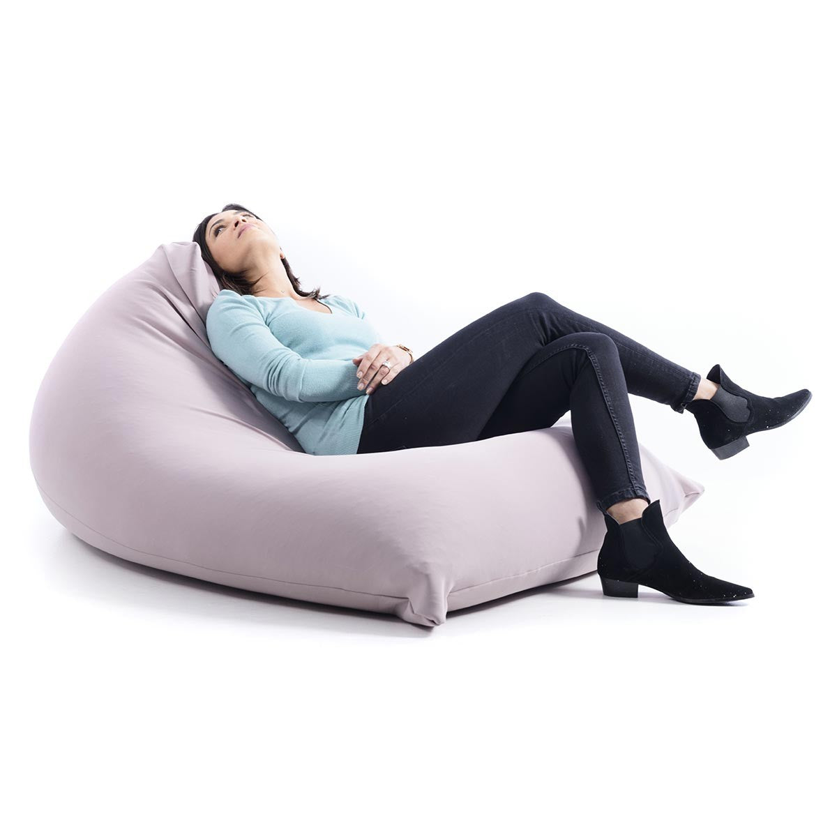 Pouf Berlingot Stretch Taupe géant intérieur, assise confortable en tissu stretch pour détente salon ou chambre à coucher
