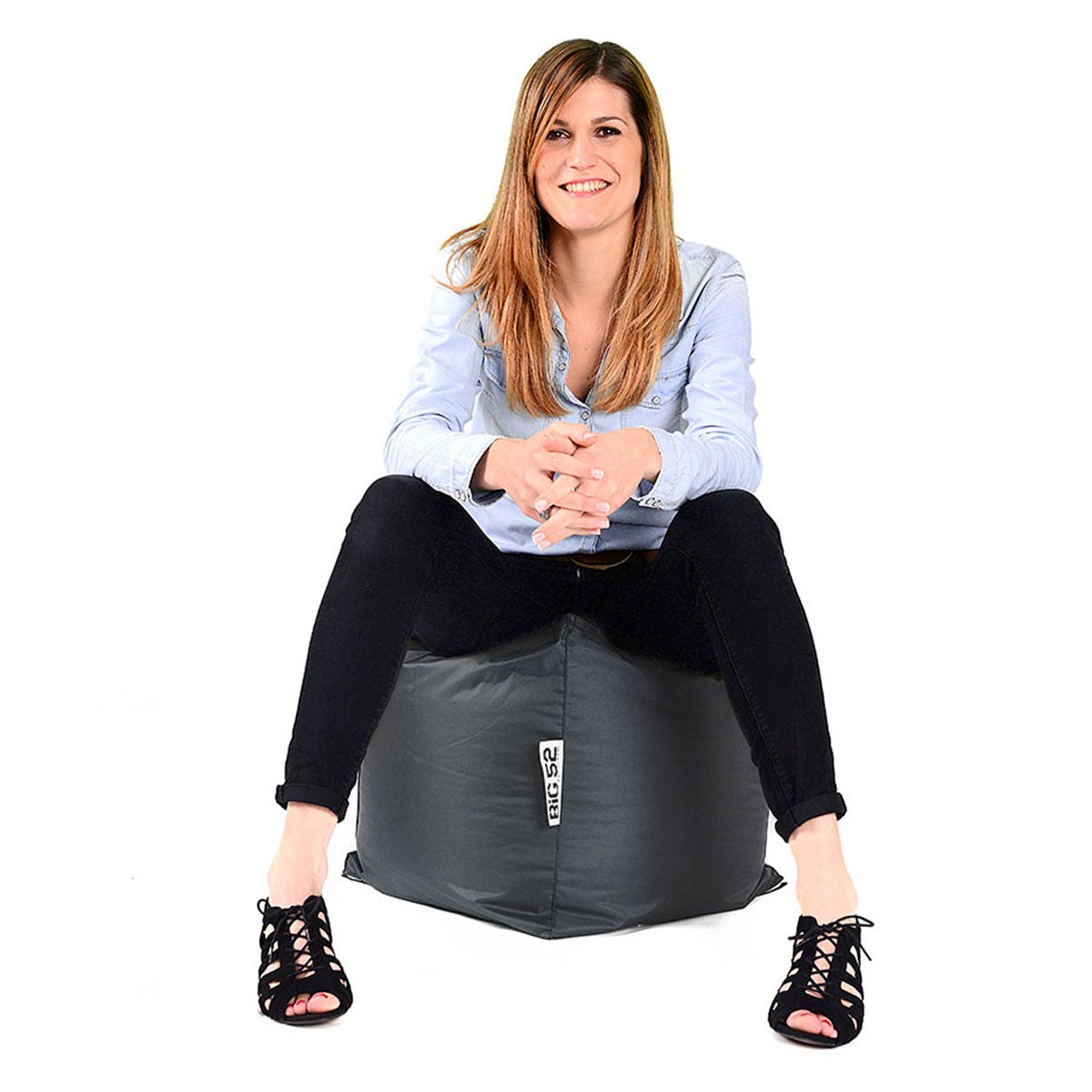 Pouf Cube Anthracite BiG52, assise d’extérieur en billes de polystyrène haute densité, housse déhoussable