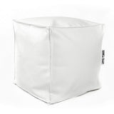 Pouf Cube Simili Cuir Blanc déhoussable, cube carré blanc en simili cuir, assise confortable avec billes de polystyrène